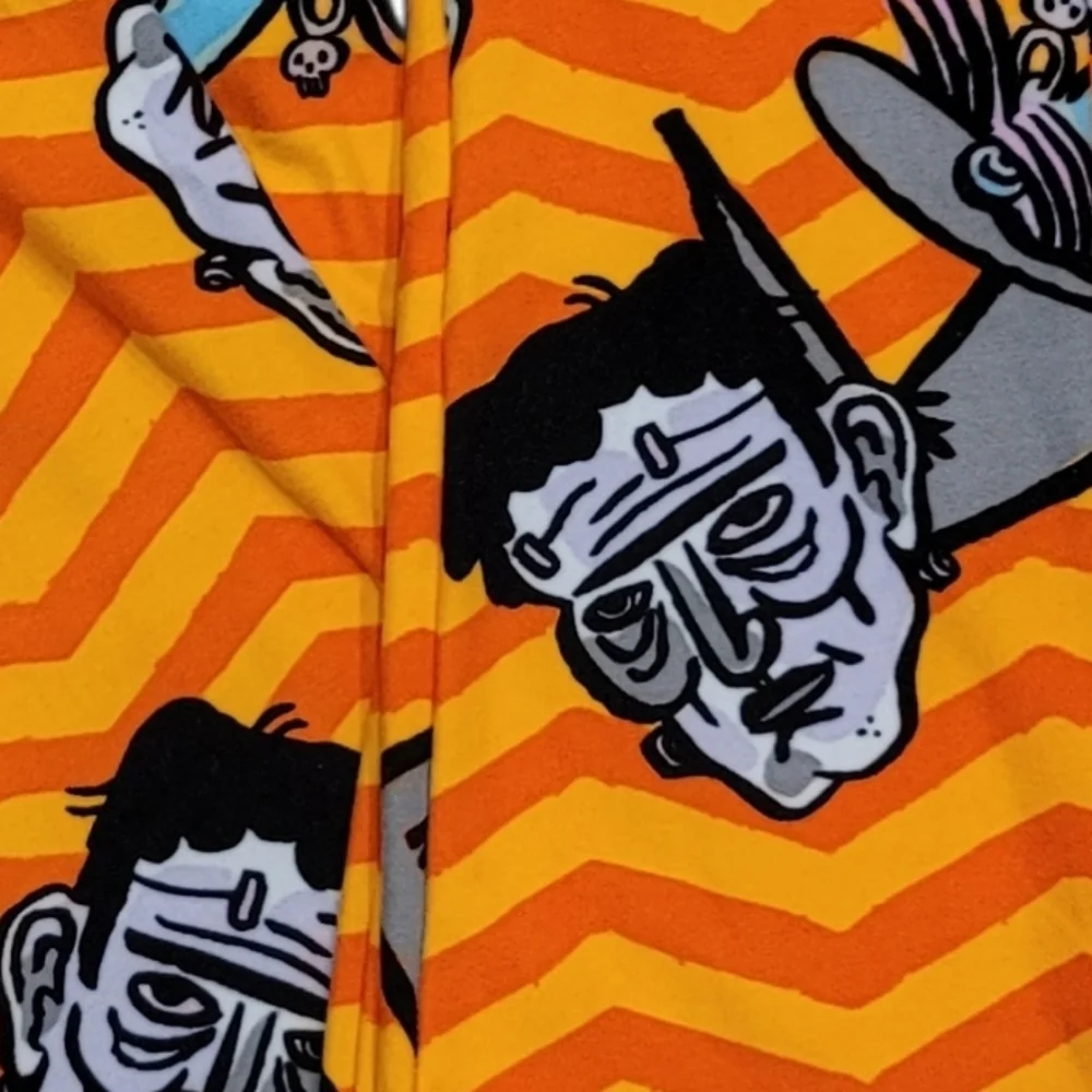 LuLaRoe Frankenstein Halloween Leggings Orange Yellow Zigzag Monster Print OS